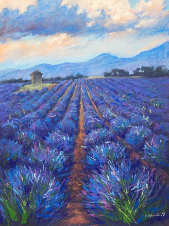 Картина пастелью Облака над полем