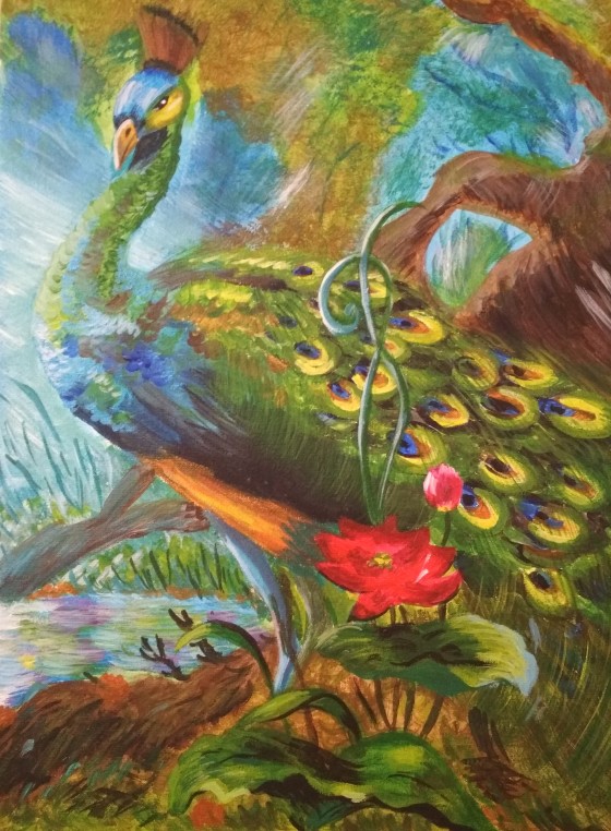 Картина акрилом Павлин