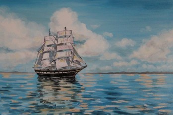 Картина маслом Море и корабль