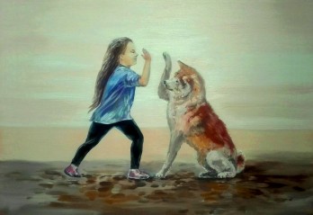 Картина маслом Девочка с собакой