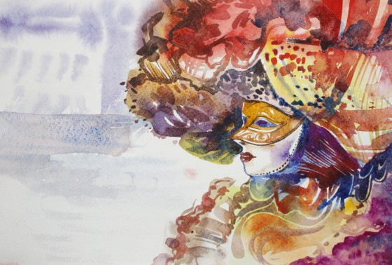 Картина акварелью Венецианская маска
