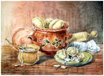 Картина акварелью Вареники з сиром