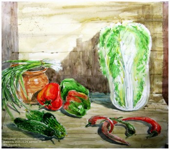 Картина акварелью Натюрморт з пекінською капустою