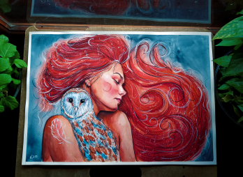 Картина акварелью Агния и перышко