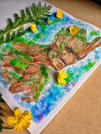 Картина акварелью Я есть Грут !