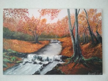 Картина маслом Ручей в осеннем лесу 