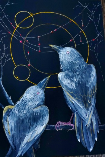 Картина в смешанной технике Призрачные спутники