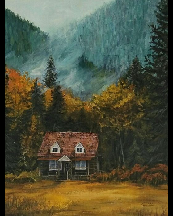 Картина маслом Домик в горах