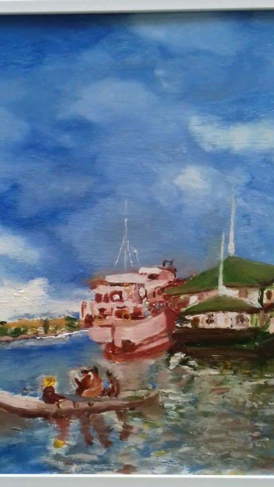 Картина маслом Картина "Корабль у пристани"Масло Оргалит 320×390 