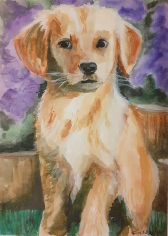 Картина акварелью Щенок