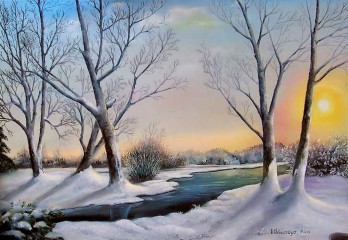 Картина маслом Зимняя речка