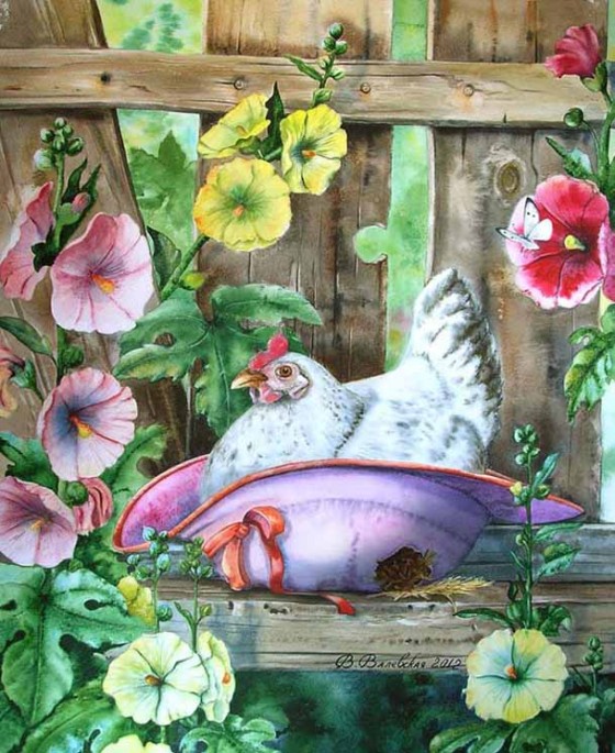 Картина акварелью Забытая шляпка