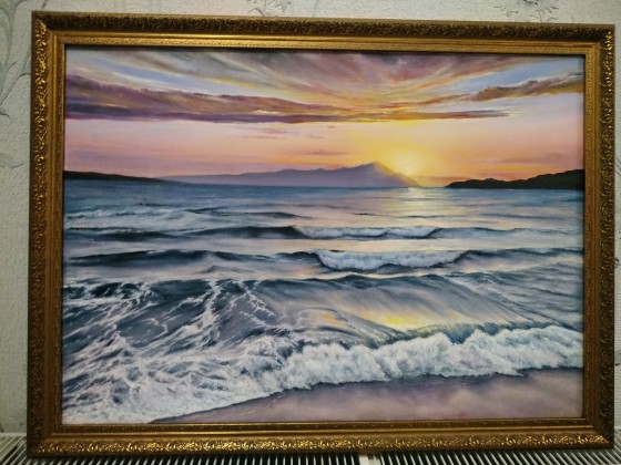 Картина маслом Закат в заливе