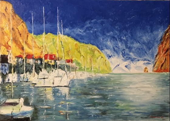 Картина маслом Бухта в Средиземном море.