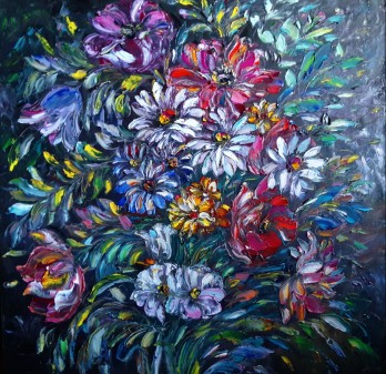 Картина маслом Цветы на темном фоне 
