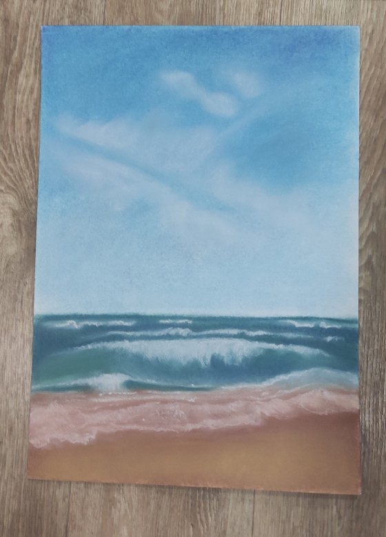 Картина пастелью Море,волна