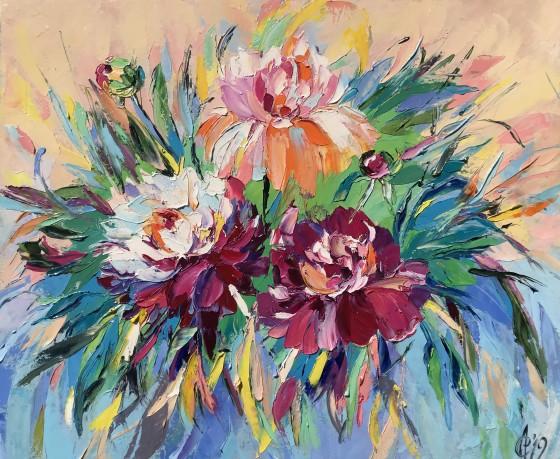 Картина маслом Цветы долголетия