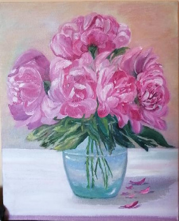 Картина маслом Пиония 