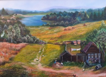 Картина маслом Деревенские просторы .