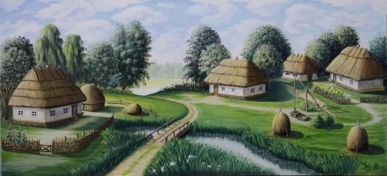 Картина маслом  "Мальовниче село" авторская работа