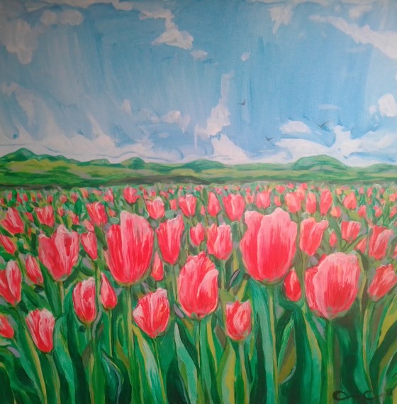 Картина акрилом "Тюльпани"