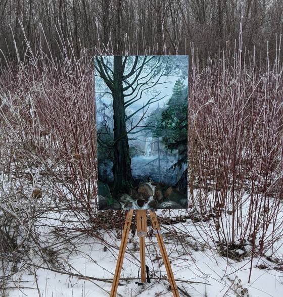 Картина маслом Туманный лес 