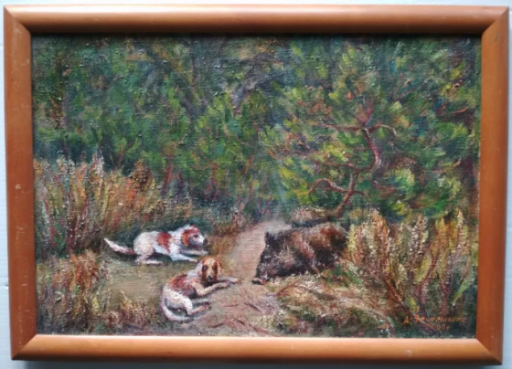 Картина маслом  Охота на кабана