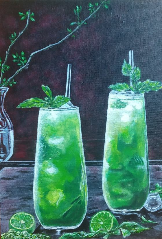 Картина акрилом "освежающее мохито"