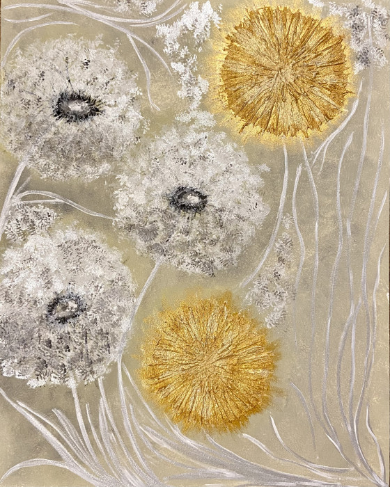 Картина акрилом Одуванчики 