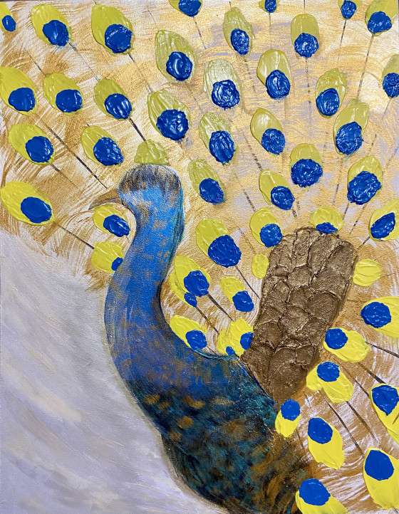 Картина акрилом Павлин