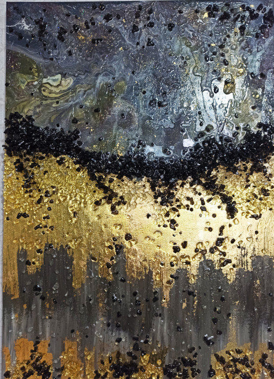 Картина акрилом Золотой дождь