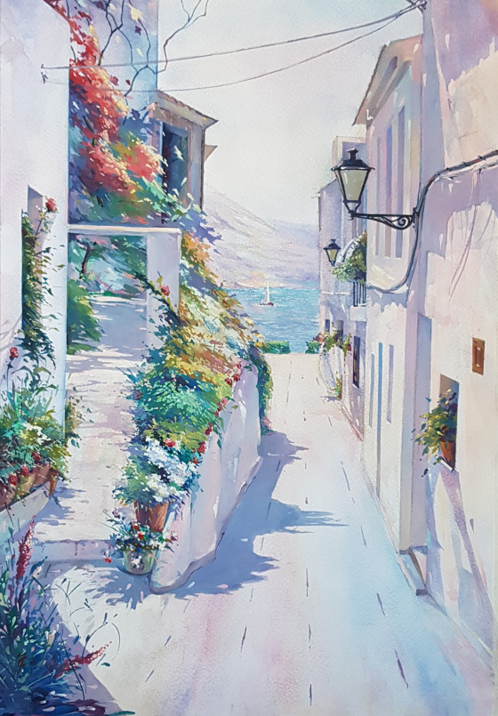 Картина гуашью Дорога до моря