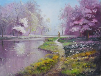 Картина маслом Цветение плодовых деревьев