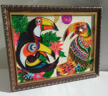Картина в смешанной технике Витражная картина "Тукан-Стиляга"