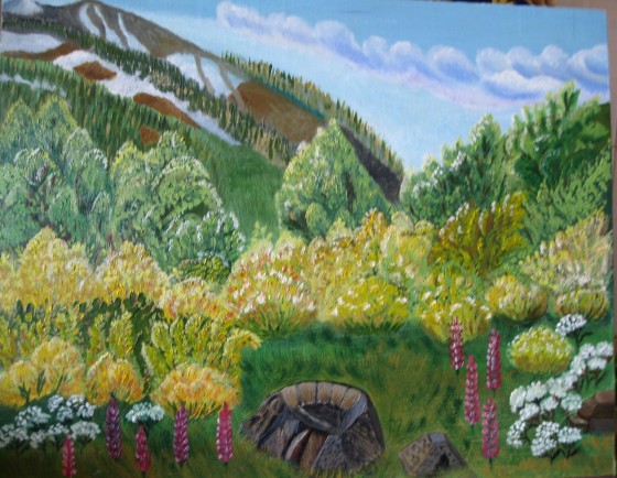 Картина маслом "Цветение рододендронов в горах Кавказа"