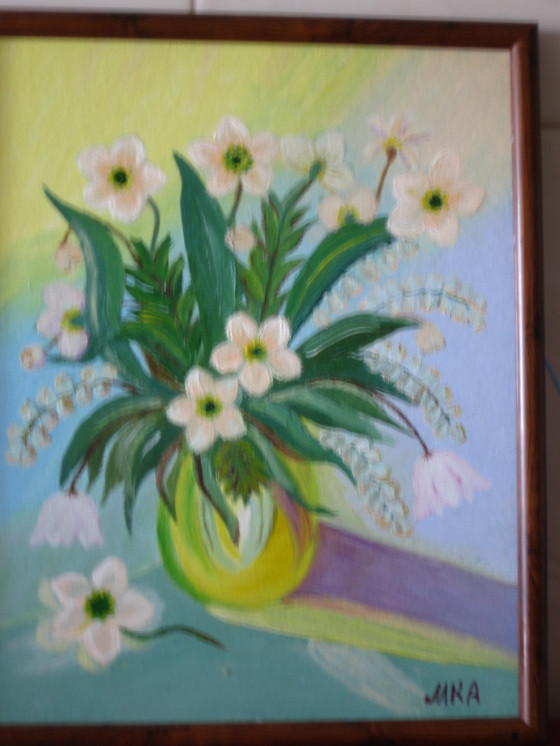 Картина маслом " Анемоны и ландыши "