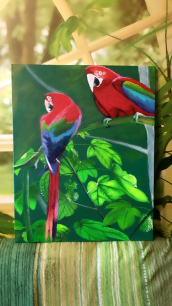 Картина акрилом Два попугая