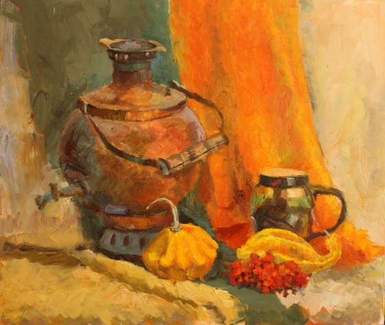 Картина маслом Натюрморт "Старый самовар"
