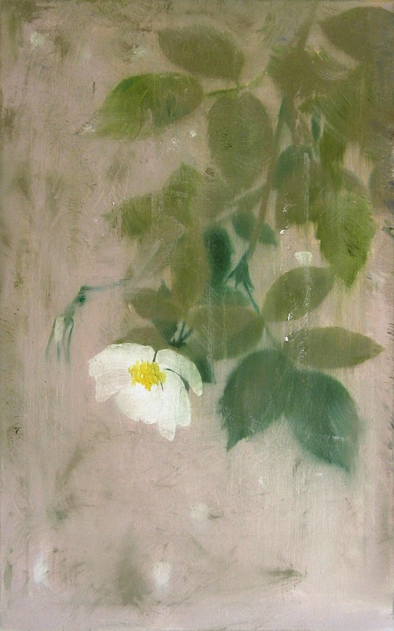 Картина маслом Ветка шиповника под дождем