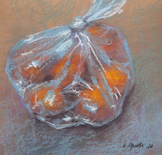 Картина пастелью Мандарины