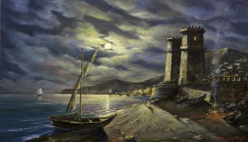 Картина маслом  "Бухта в лунном свете"