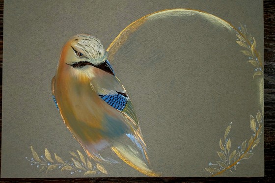 Картина пастелью Сойка