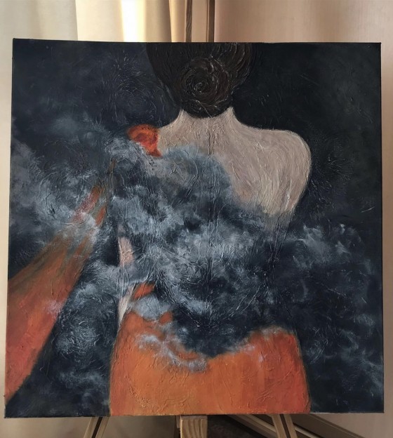 Картина в смешанной технике В обіймах ночі