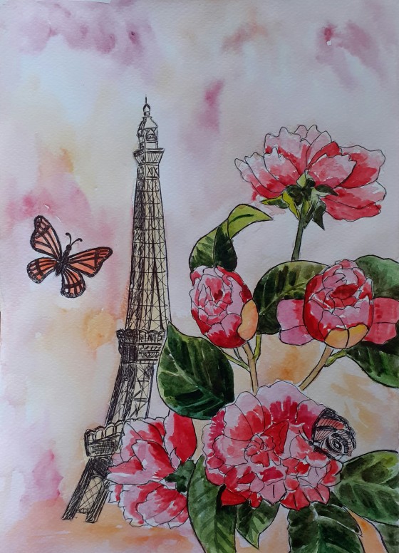 Картина акварелью Париж