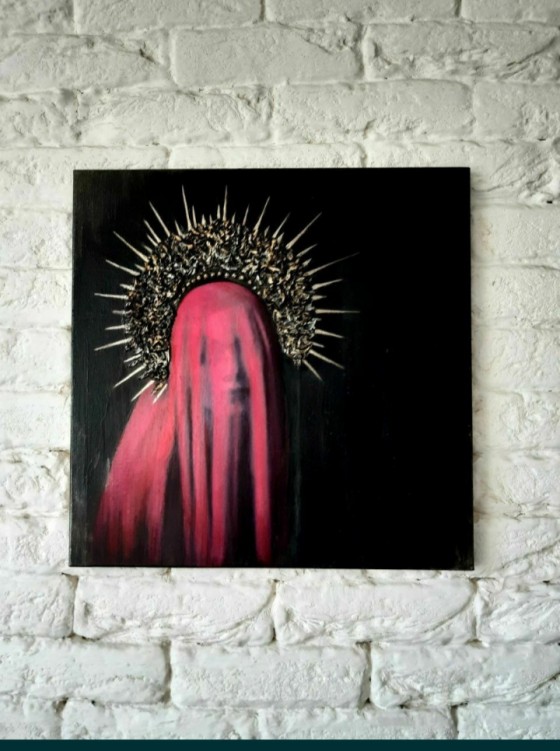 Картина в смешанной технике Красная вуаль