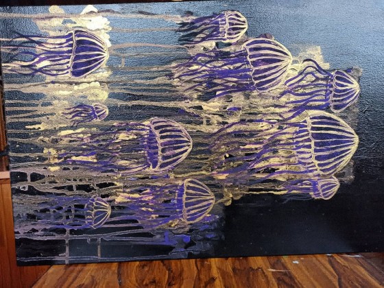 Картина акрилом Медузы, подводный мир