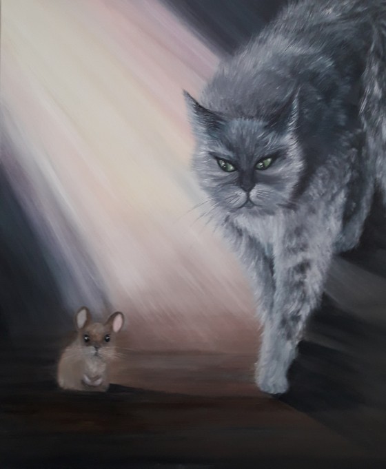 Картина маслом Кот охотник 