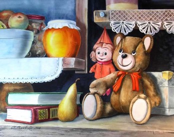 Картина акварелью Игрушки в кладовке