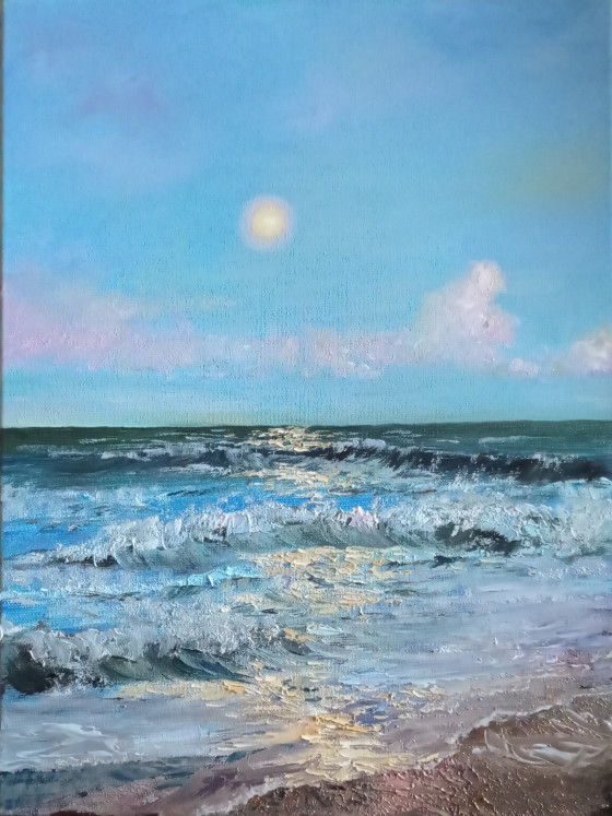 Картина маслом Луна над морем