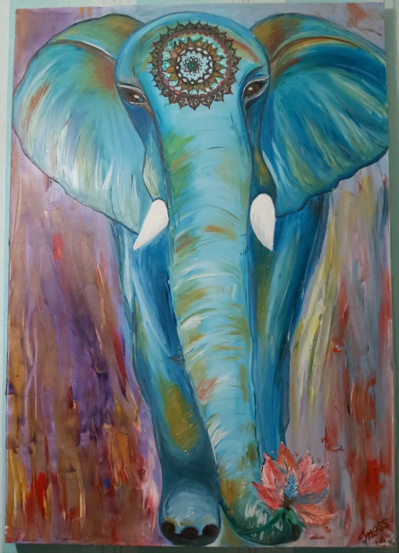 Картина маслом Слон идущий к солнцу 